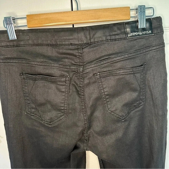 Kendall And Kylie Black Wax Coated Denim Drawstring Joggers Size Medium - Picture 3 of 10
